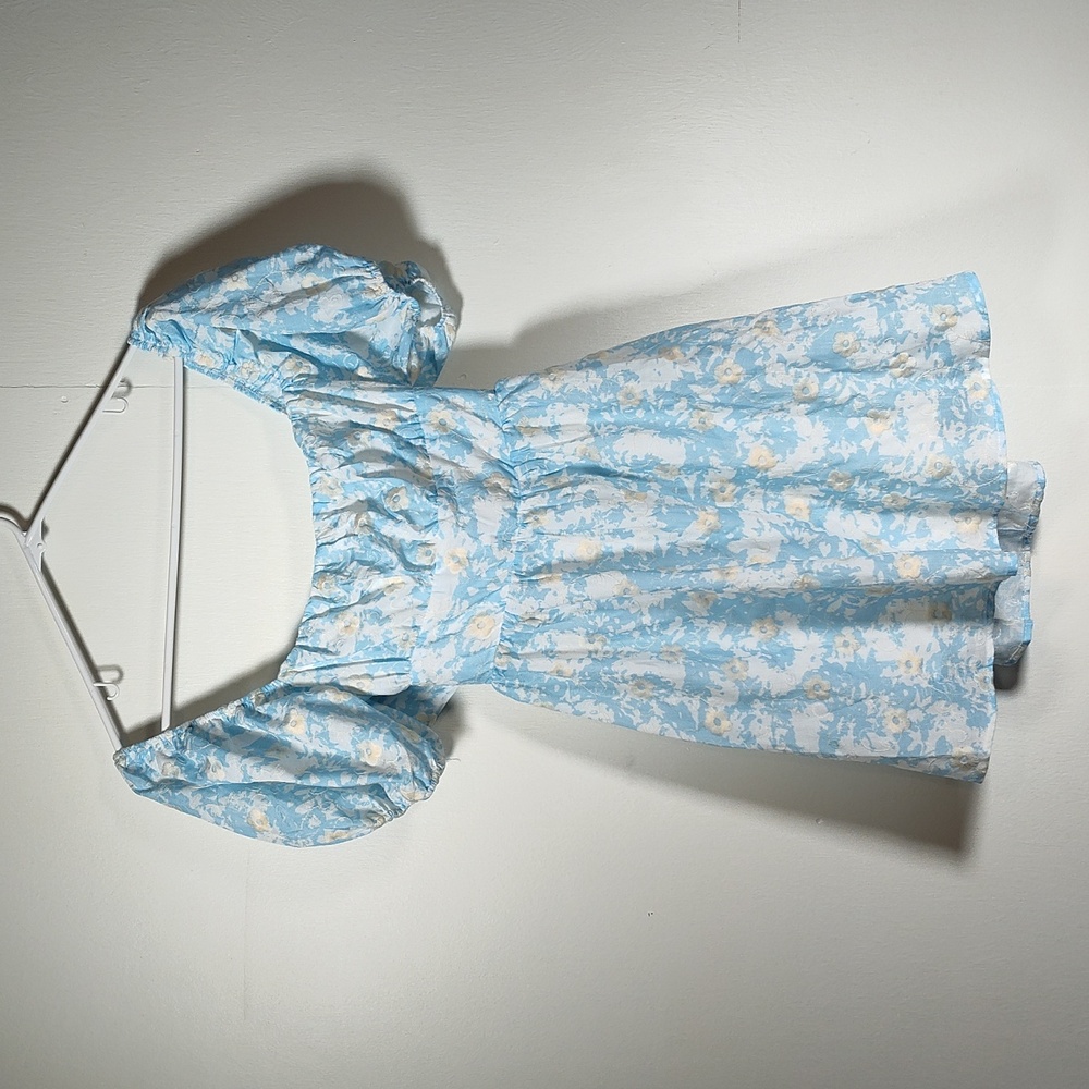 Hello Molly Sunshine Style Puff Sleeve Blue Floral Mini Dress S - Picture 5 of 14